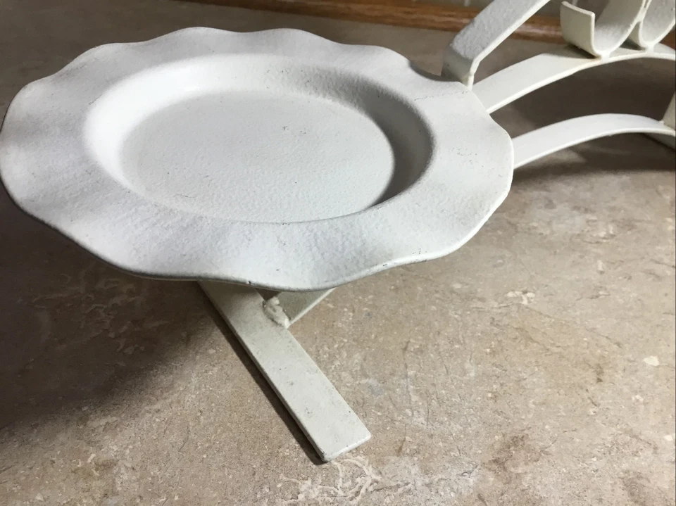 White  Metal 3 Pillar Candle Stand Display Holder Candelabra 19 1/2”-8” Tall - Image 4 of 4