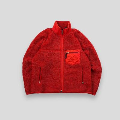 Vintage 90s Patagonia Deep Pile Fleece Jacket Red Medium UK