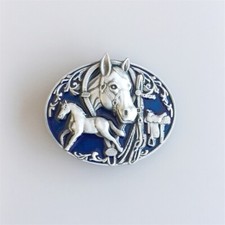 Antique Silver Enamel Horses Rodeo Western Belt Buckle also Stock in the US