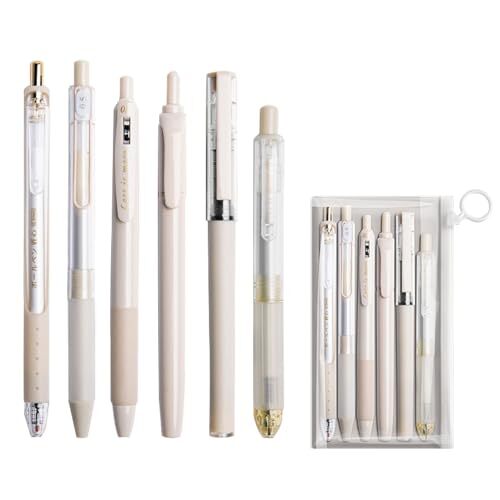 6 Count Pastel Gel Ink Pen Set,Cute Note Taking 0.5mm Fine Point Off White