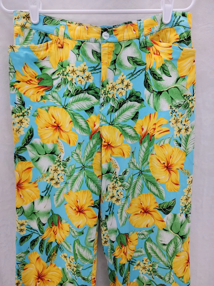 Pantalones ligeros para mujer Cappagallo elásticos con estampado floral azul amarillo 10 Foto 2 de 4