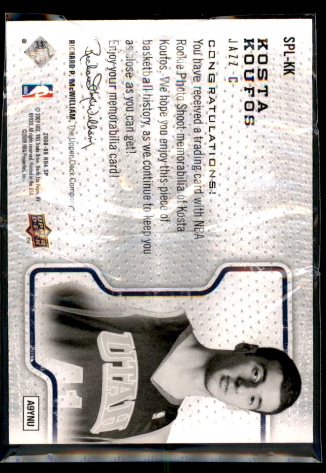 2008-09 SP Authentic Limited Memorabilia Kosta Koufos Utah Jazz #SPL-KK - Image 2 of 2