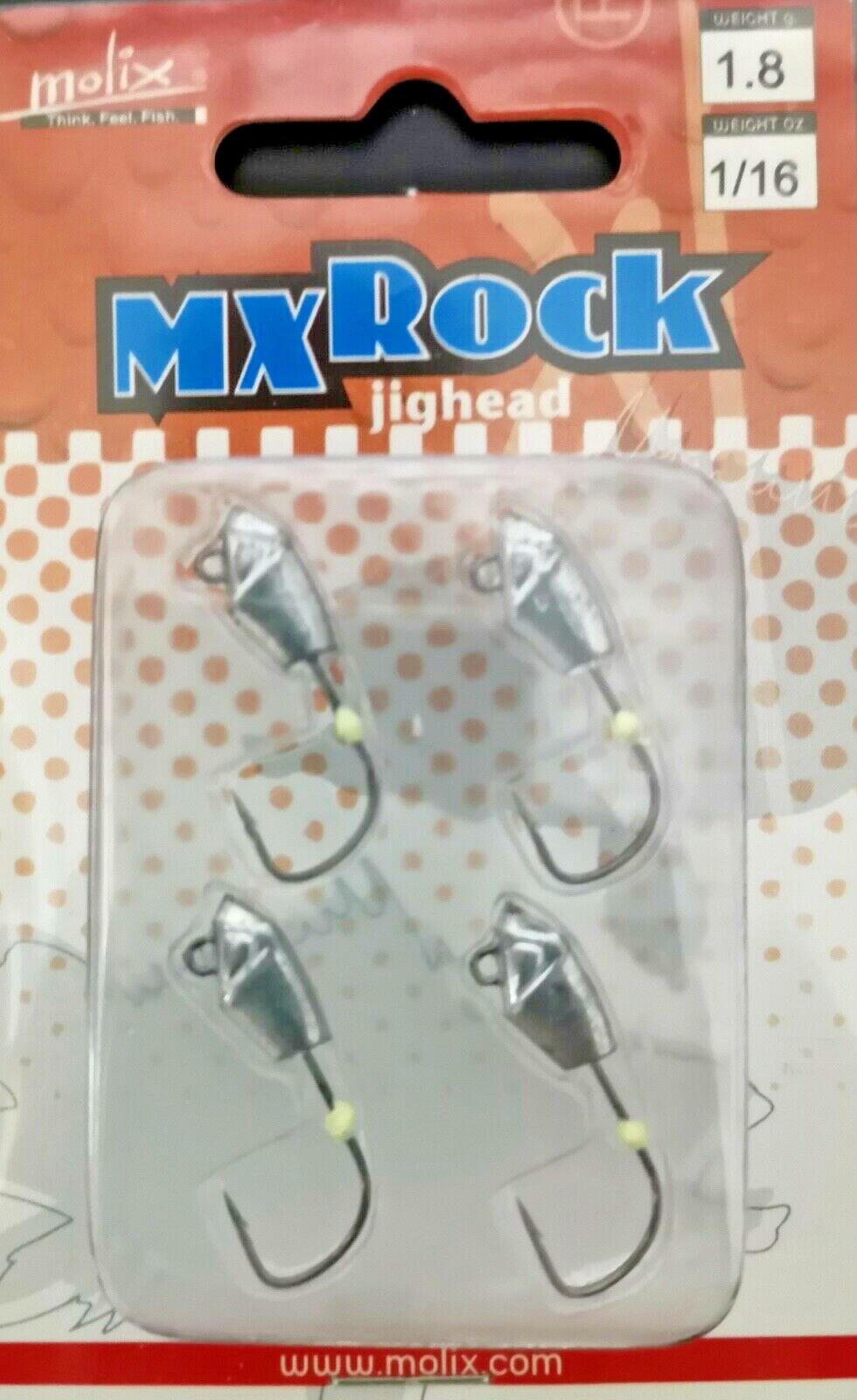 MOLIX MX ROCK JIG HEAD HOOKS GLOW WITH SMALL WORMS - 1.8gr ~ 1/16oz