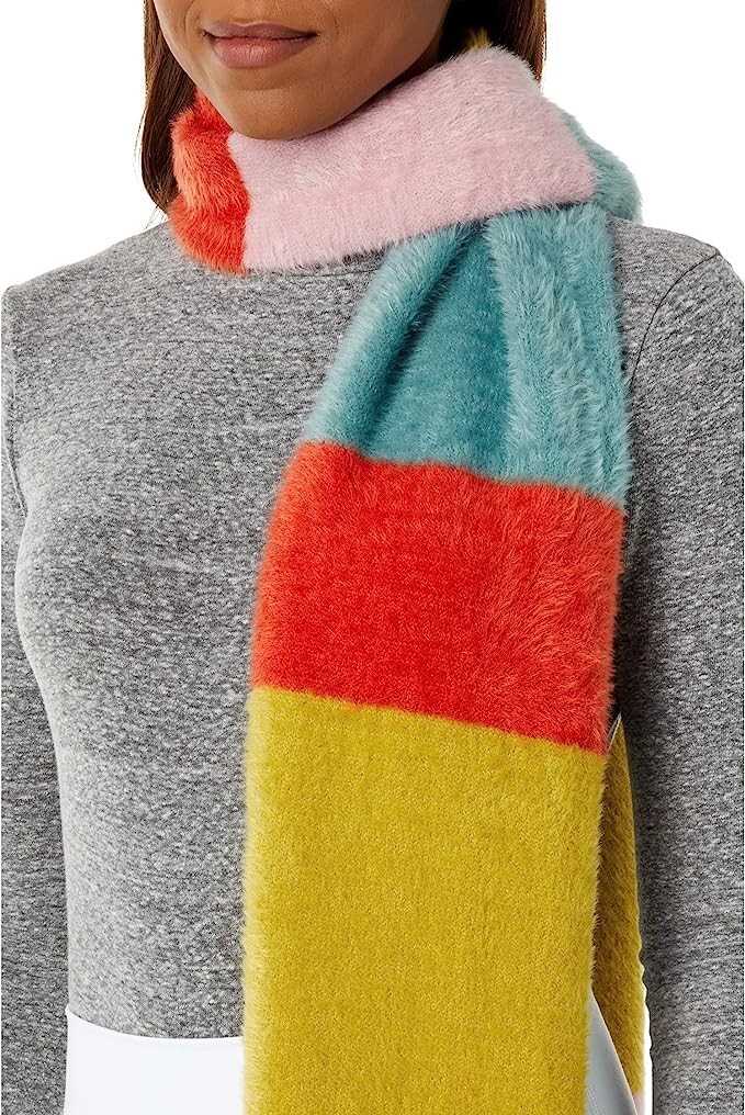 UGG Authentic Multi-Stripe Real Fur Plush Knit Oblong Scarf