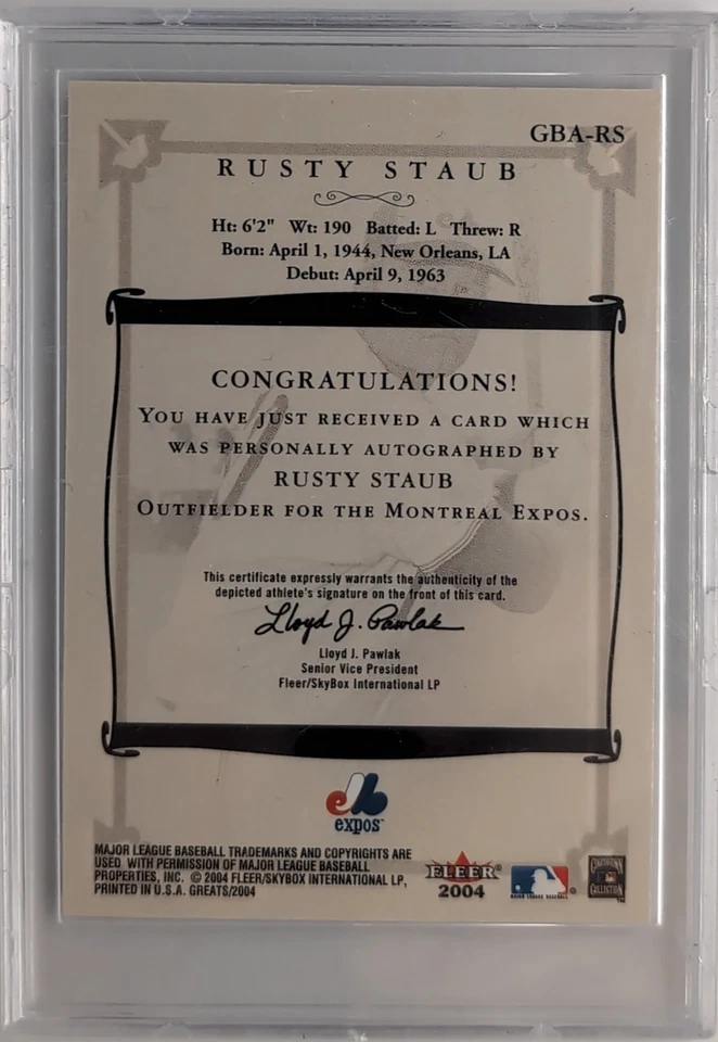 2004 FLEER GREATS RUSTY STAUB GBA-RS AUTO MONTREAL EXPOS - Image 2 of 2