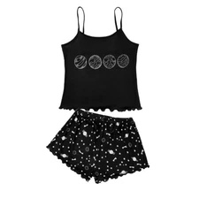 Zando Pajama Sets Women Size S Moon 2 Piece Sexy Cami Top and Shorts Red Bin