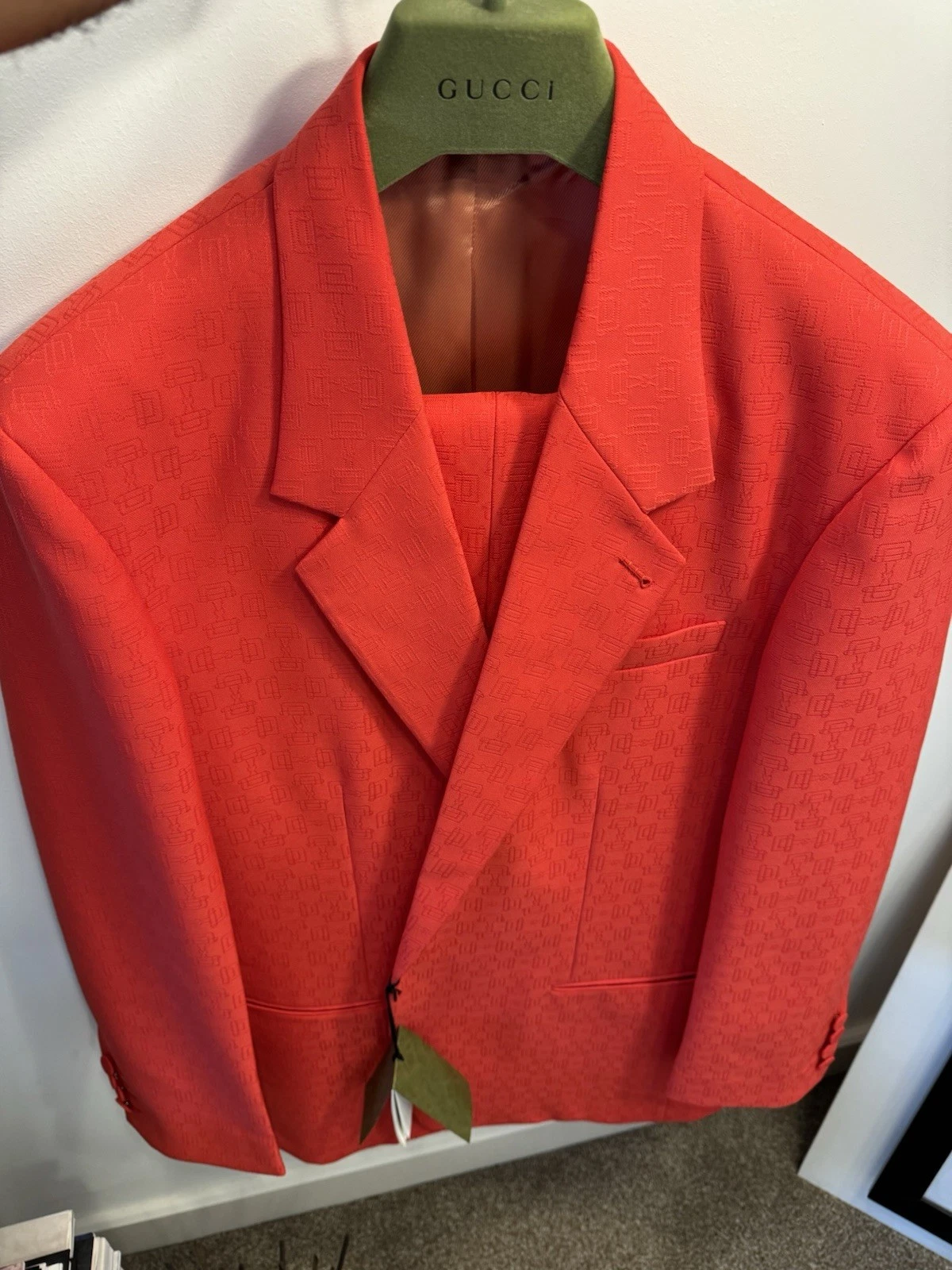 Tuta Gucci Horsebit Poppy Red Poli Jacquard taglia 50L pantaloni svasati taglia 50L nuova con etichette