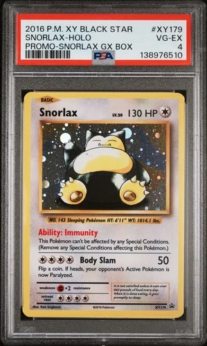 2016 POKEMON XY BLACK STAR PROMO SNORLAX GX BOX #XY179 SNORLAX-HOLO PSA 4