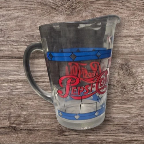 Vtg 1970s Pepsi Cola Tiffany Style Stained Glass Design Pitcher ~ 8 1/4" H