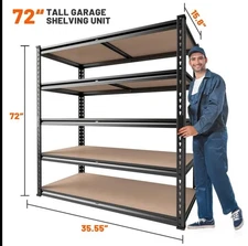 Heavy Duty 5 Tier Metal Shelves - 72" H Storage Shelves, 2000LBS Capacity