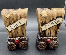 Vintage Covered Wagon MCM 1960s Novelty Rustic Western Salt Pepper Shakers Set