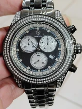 Robb&Co 6 Ctw Diamonds Full Case Swiss Chronograph 51mm Black S.Steel Mens Watch
