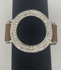 Round Rhinestones Snap Closure Faux Leather Bracelet Biker Boho Chic