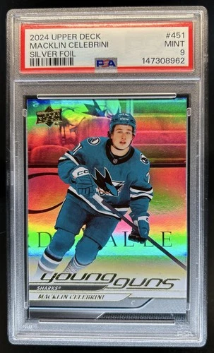 2024-25 Upper Deck Macklin Celebrini Silver Foil Young Guns #451 Sharks PSA 9