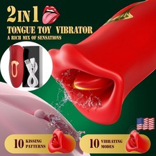 For Women Rose Sucking Vibrator Oral Clit Licking Tongue G-Spot Dildo Sex Toys