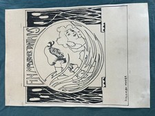 Koloman Moser disegno e quadro su carta vecchia firmato timbrato vintage