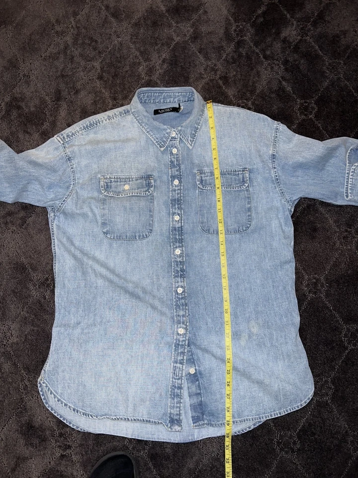 Double RL Ralph Lauren Mens Western Shirt Blue Size L Slim Fit Denim Snap Front - Image 4 of 4