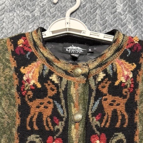 Suéter Cárdigan Diseño Islandés Para Mujer XL 100% Lana Bolsillos Ciervo Floral - Imagen 12 de 15