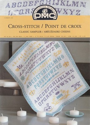 Alphabet Sampler Buchstaben Monogramm Kreuzstich Tabelle Faltblatt DMC