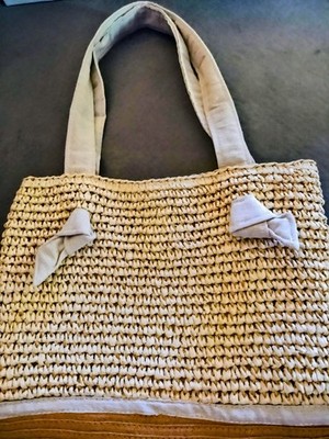 BAY SKY ALANA BEIGE WOVEN STRAW,STYLISH TOTE BAG. FULLY LINED, MAGNETIC CLOSURES