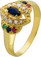Rubin Ring Gold 585 14K Saphire Smaragde Brillanten Antikschmuck