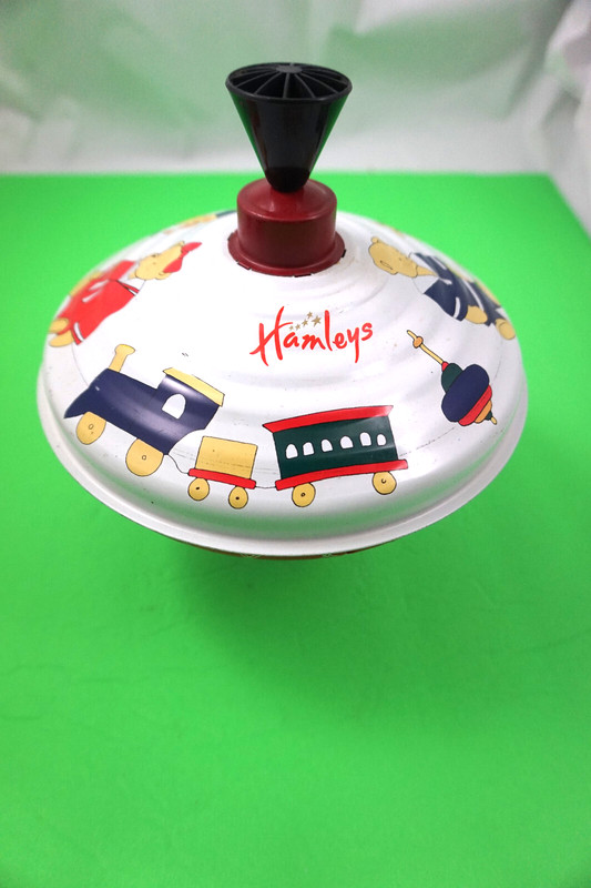Hamleys Vintage Style Whirring Tin Spinning Top Teddies & Train NICE