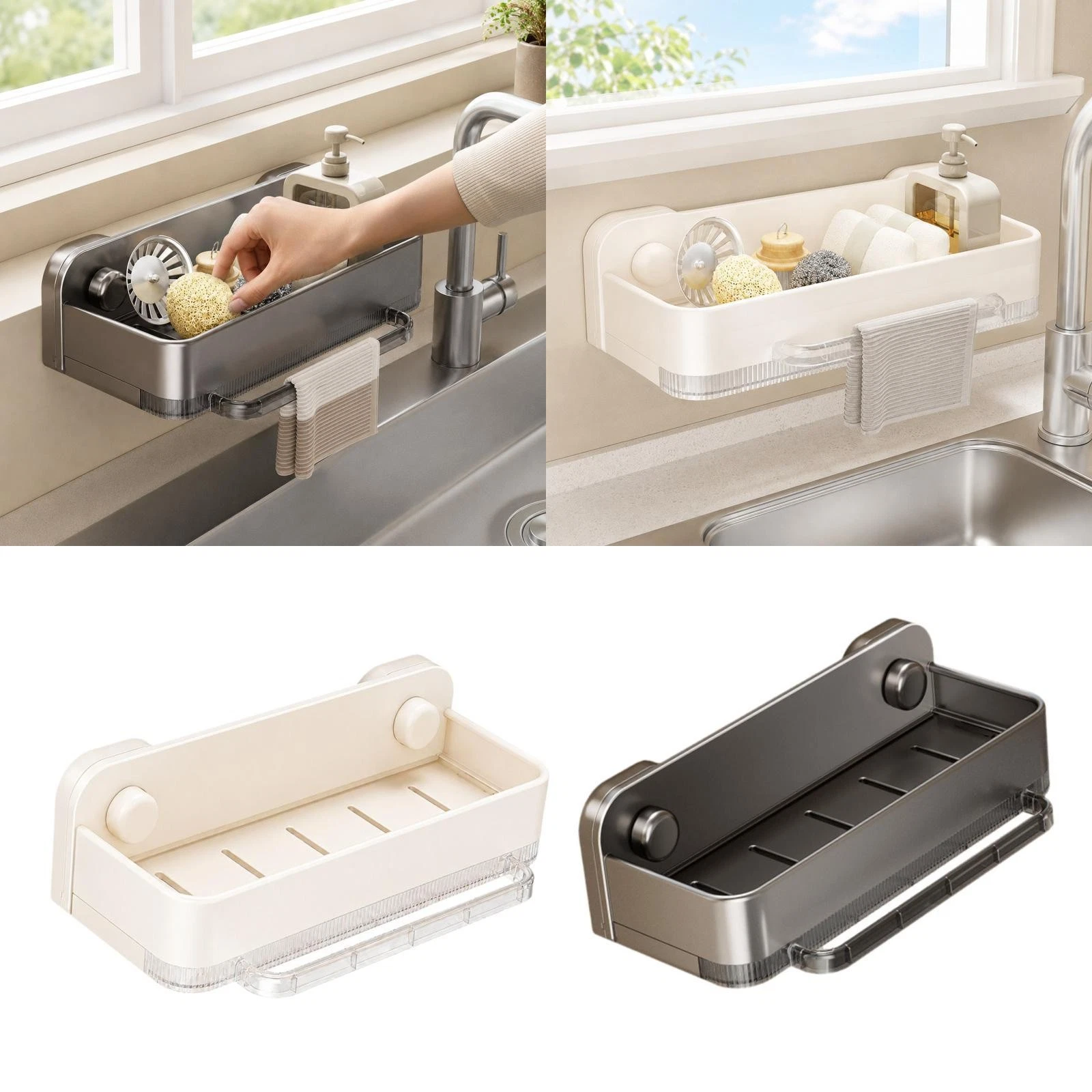Suction Cup Sponge Holder Wall Mounted Shelf for Dining Room Hotel Bathroom