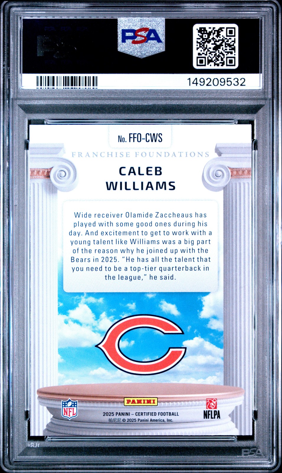 2025 PANINI CERTIFIED FRANCHISE FOUNDATIONS #CWS CALEB WILLIAMS 71/75 PSA 10 view 2