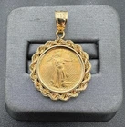 1986 $5  1/10ozt American Gold Eagle in 14kt Yellow Gold Rope Bezel w/ 5mm Bale