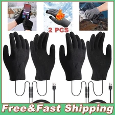 2Pair Electric USB Heated Gloves Winter Touchscreen Mittens Knitting Hand Warmer