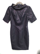 Banana Republic Sz 4 pencil dress SS Navy Lined Mock Neck Zipper Cocktail Sheen