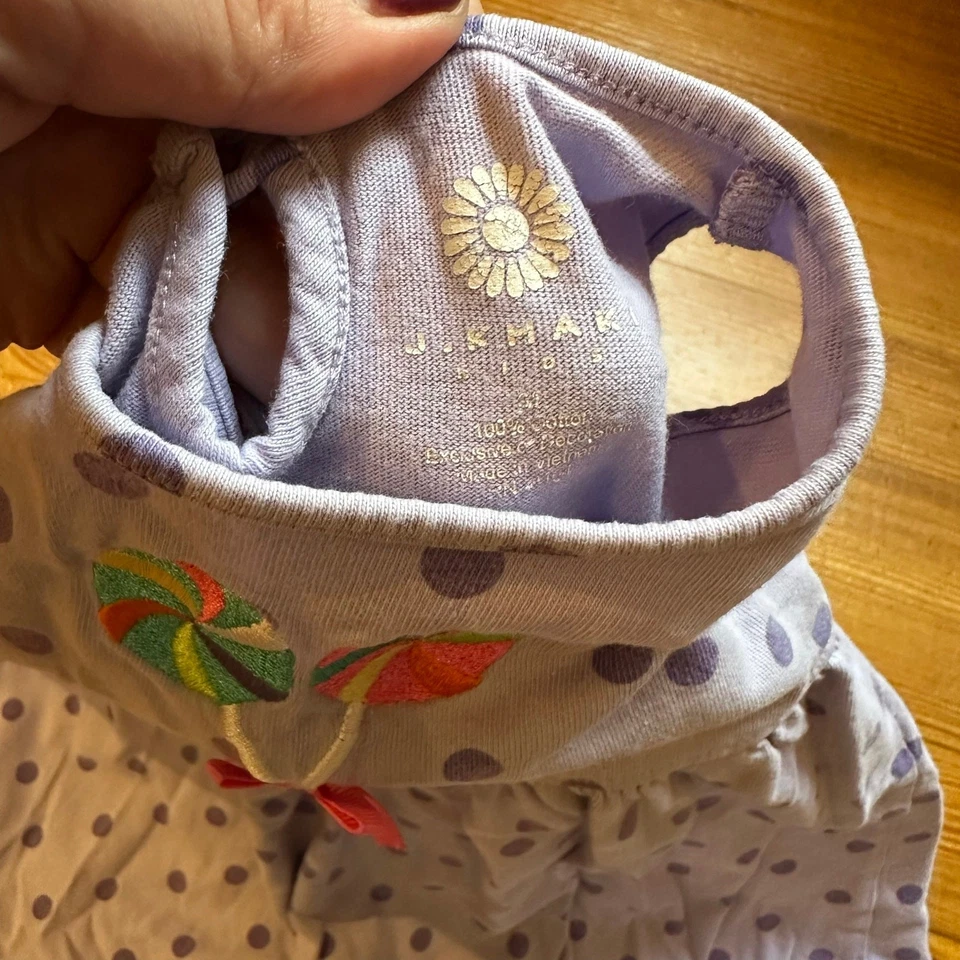 Vestido J. Caqui Púrpura Polkadot Sin Mangas Apliques Caramelo TALLA 6T Foto 2 de 4