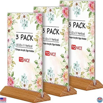 TONICE  3-Pack Clear Acrylic T-Shaped Sign Holders - 8.5x11 Double-Sided Frames