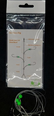Sea Bass Fishing Hi-Lo Bottom Rig 3 Hook Glow Red Bead Tackle 3/0 Rolling Swivel