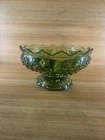 Vintage Fenton Colonial Green Candle Holder Hobnail Glass Bowl