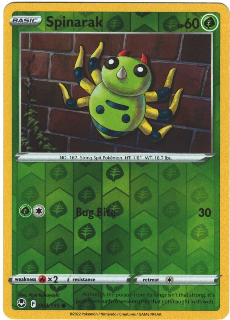 Spinarak 3/195 Silver Tempest Reverse Holo Common Pokémon TCG