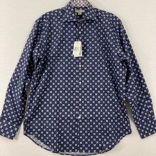 New Jack Stone by Thomas Dean Navy Geometric Long Sleeve Button Down Large
