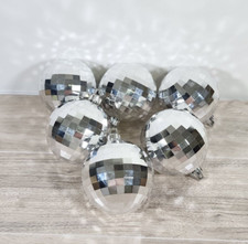 Lot of 6 Shatterproof Plastic Silver Disco Balls Round Christmas Ornaments 2.5"