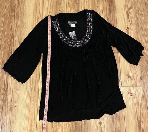 Slinky Brand Black Multicolor Beaded Women’s Blouse Size P1X - Picture 6 of 8