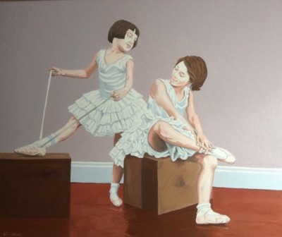 ZWEI JUNGE BALLERINAS ÖL AUF LEINWAND VON J.M.WALLACE RSA AUSGESTELLTER LOOK 