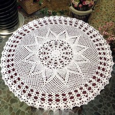 24" White Vintage Hand Crochet Lace Tablecloth Doily Round Table Cover Wedding