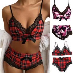 Women Shorts Lingerie Underwear Nightwear Bra Set Lace Sexy Red And Black Plai;