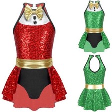 Kids Girls Christmas Costumes Sequin Dress Magic Shows Jumpsuit Patchwork Xmas