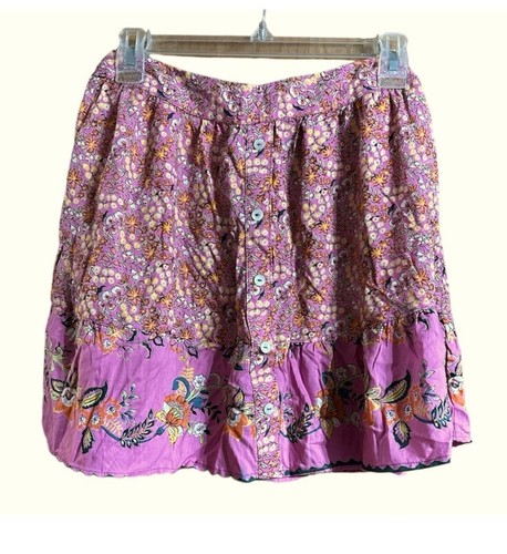 Angie Girls Pink Multicolored Floral Print Pull On Elastic Waist Skirt Large NWT