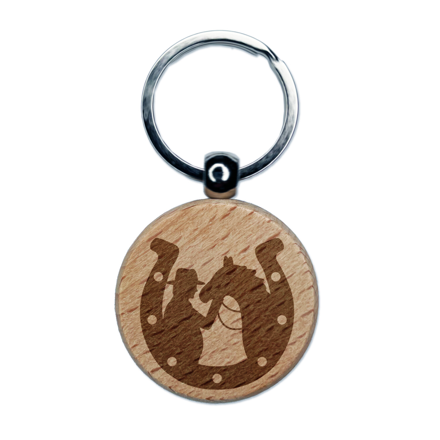Engraved Wooden Horseshoe Cowboy Keychain Charm for Men
