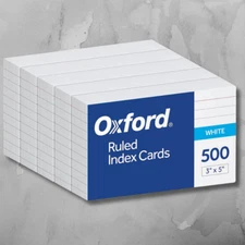 Index Cards, 3 x 5 Inches, White, Lined on Front, Blank on Back 500 Count 5 Pack