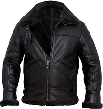 Mens RAF Black Aviator Real Leather Jacket Bomber B3 Flying Sheep Skin Coat NF8