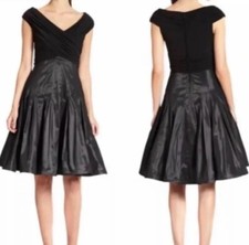 Tadashi Shoji Black Taffeta Fit and Flare Cocktail Formal Evening Dress Size 6