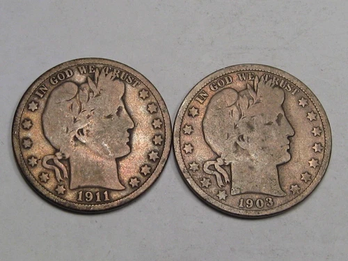 2 VG Barber Half Dollars: 1911 & 1903-o.  #46