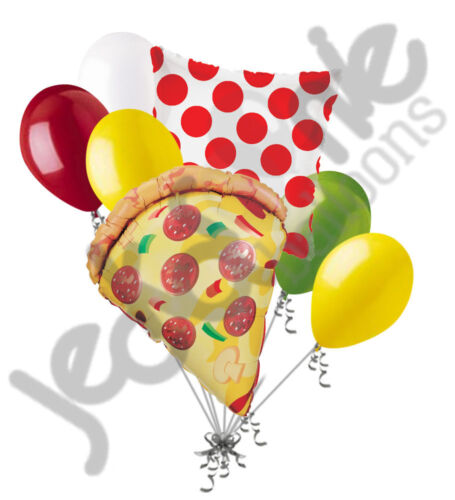 7 pc Pizza Party Balloon Bouquet Party Decoration Slice Happy Birthday Polka Dot - Picture 1 of 6